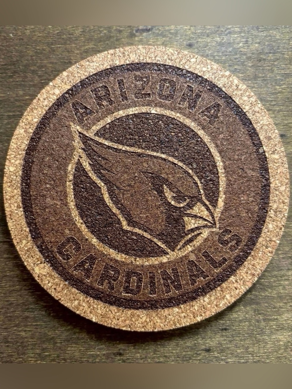 Arizona Cardinals Laser Engraved Cork Coaster